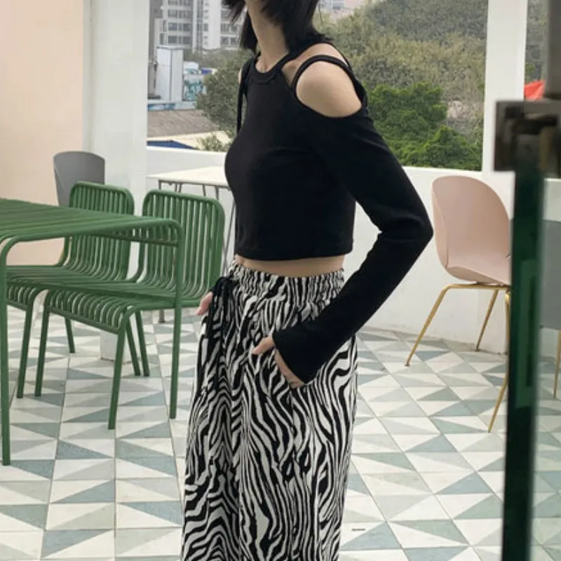 Calças para Mulheres Calças Femininas Laço-up Ajustável Zebra Padrão Listrado Moda Solto Lazer Elegante Reta Confortável Chique 10 Calças femininas laço-up ajustável zebra padrão listrado