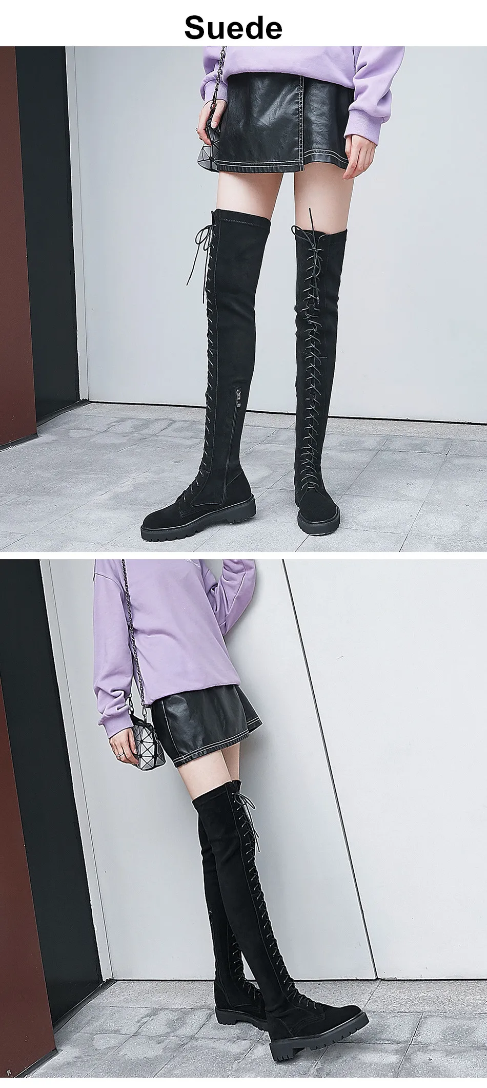 Gdgydh/сапоги из натуральной кожи; женские Сапоги выше колена; кожаные высокие сапоги на шнуровке; женские замшевые сапоги черного цвета в стиле панк; высокое качество