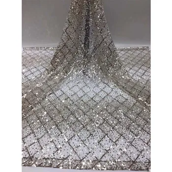

Elegant Evening Dress Material African Tulle Lace Fabric French Net Lace Fabric With Sequins HNZ348(5Yards/Lot)