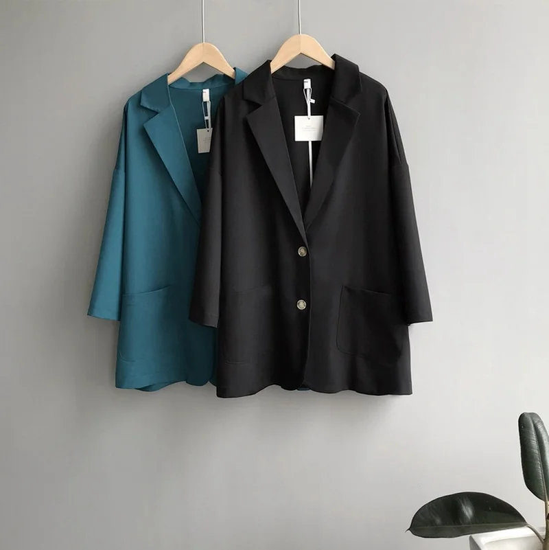 

Autumn 2019 New Lapel Long Loose Sleeve Blazer Single-breasted Solid Suit Jacket for Women Office Lady