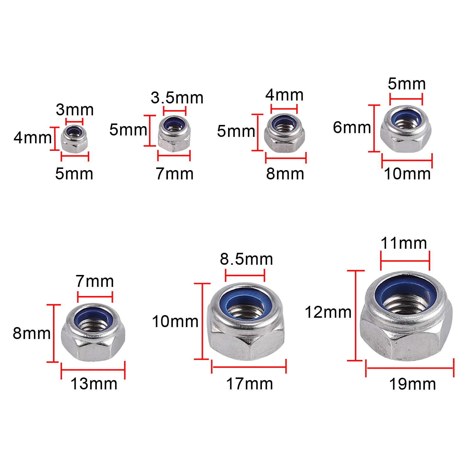 PROSTER для нейлоновых гаек Locknut Locknuts 304 из нержавеющей стали M3 M4 m5 m6 m8 m10 m12 Locknut ассортимент