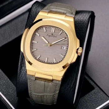 

Classic New Automatic Mechanical Men Watch Yellow Gold Sapphire Stainless Steel Transparent Glass Back Grey Blue White AAA+