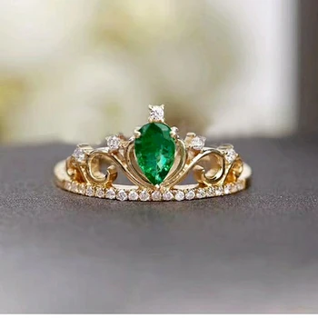

0.4 Carat Natural Emerald Sterling Silver Crown Ring Engagement Ring For Women