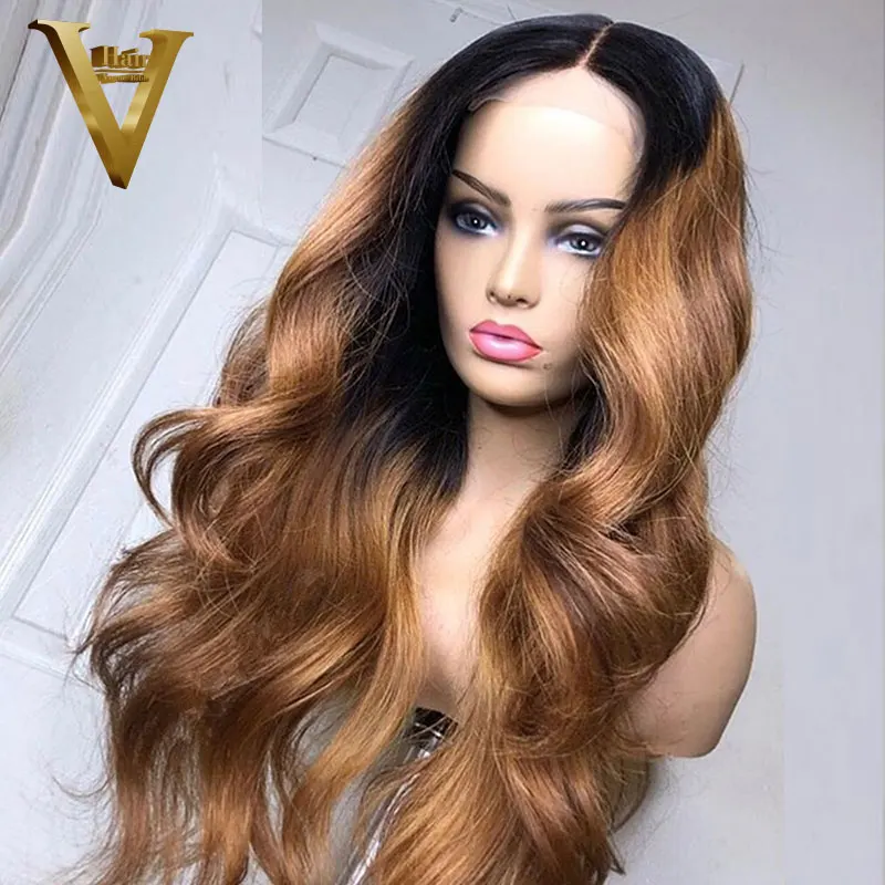 Ombre Honey Blonde Brown 13x6 Lace Front Wig Brazilian Remy Body Wave Lace Front Human Hair Wigs For Women 360 Lace Frontal Wig