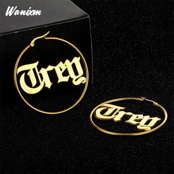 

Custom Jewelry Personalized Name Large Earrings For Women Hiphop Hyperbolic Jewelry Big Circle Round Stainless Steel Bijoux