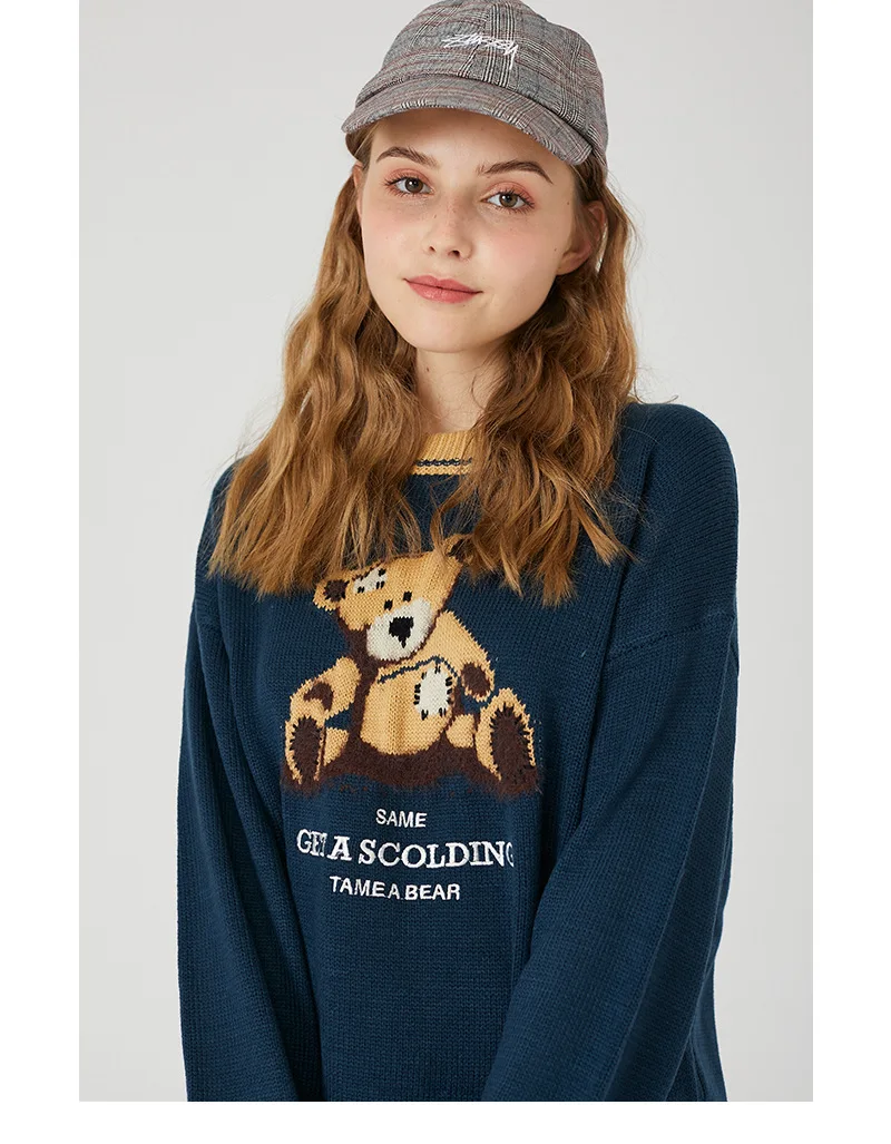 2019 оригинальный свитер с рисунком медведя для мужчин/женщин, свободный свитер в студенческом стиле, зимний трендовый свитер большого