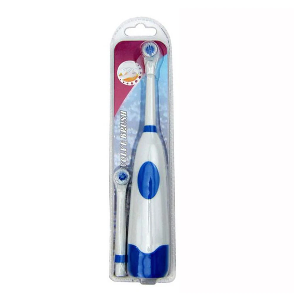 Зубная щетка для отбеливания зубов, 1 набор, электрическая зубная щетка с 2 головками, работающая от батареи, гигиена полости рта, не перезаряжаемая зубная щетка - Цвет: Синий