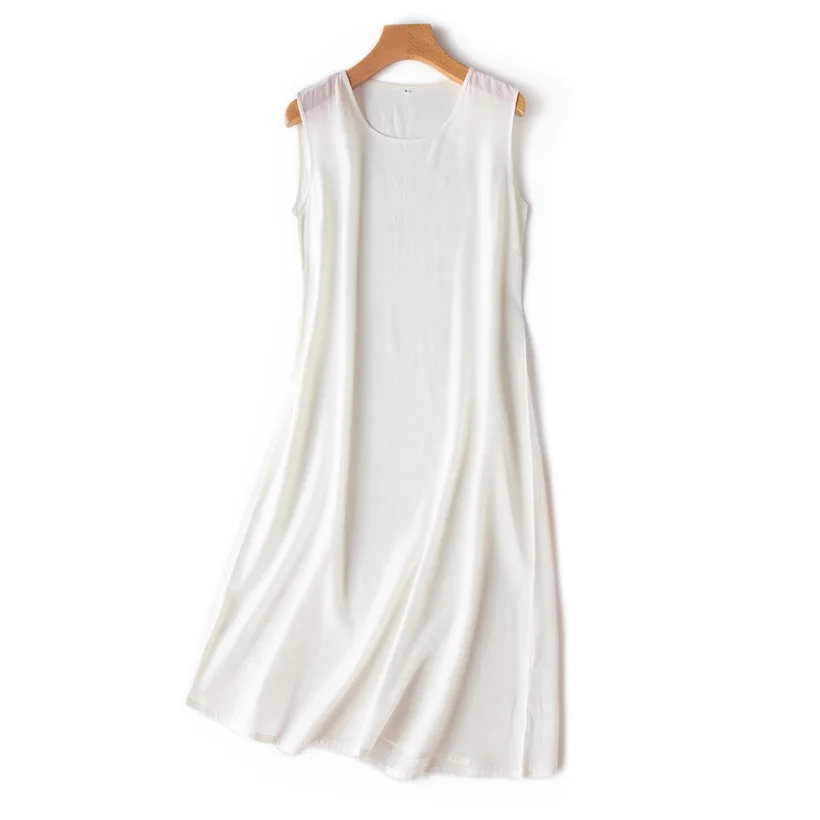 SuyaDream Woman Mini Dress 100%Silk Crepe Solid A line Sleeveless O neck Tank Dresses 2021 Spring Summer Chic Dress