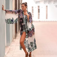 Pareo playa cubrir Bikinis Mujer 2020 vestido para las mujeres mayo nuevo gasa impresión Sling suelta Bikini camisa a prueba de sol Cardigan