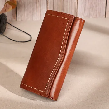 

Handmade Wallet Long Style for Women Genuine Leather Buckle Large Capacity Verticle Vegetable Tanned Leather Wallet Mama Wallet