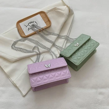 

Fashion Lattice Pattern Chain Crossbody Bag Women Butterfly PU Leather Flap Pouch Simple Popular Shoulder Messenger Handbags