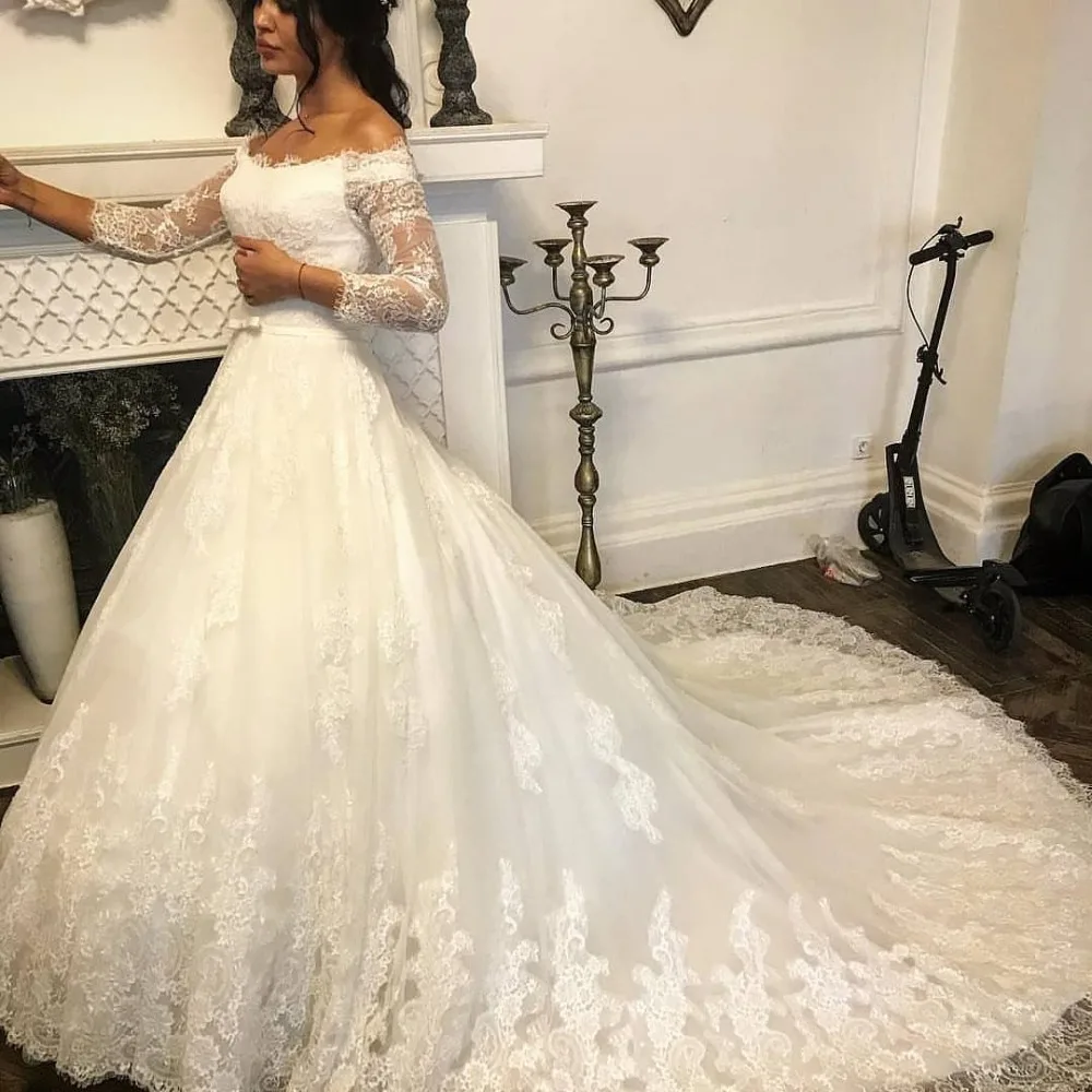 DZW621 халат де mariée Винтаж свадебное платье одежда с длинным рукавом открытыми плечами кружево аппликации скромный элегантный платья на
