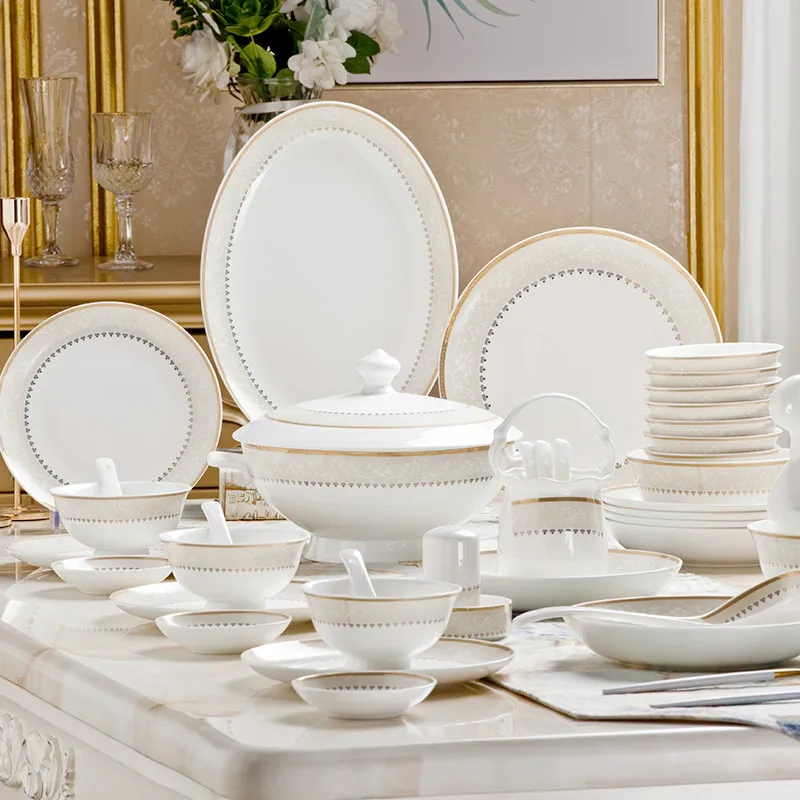 

60 Heads ceramic tableware Dish Rice Bowl Salad Noodles Bowl Plate Dinnerware Sets Kitchen Soup Pot AshtrayTableware