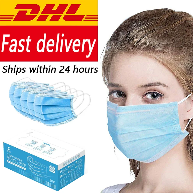

In Stock 3-Ply Blue Non-woven Face Mouth Mask Disposable Protective Masks Anti Dust PM2.5 Masks Masque Respirator DHL Free Ship