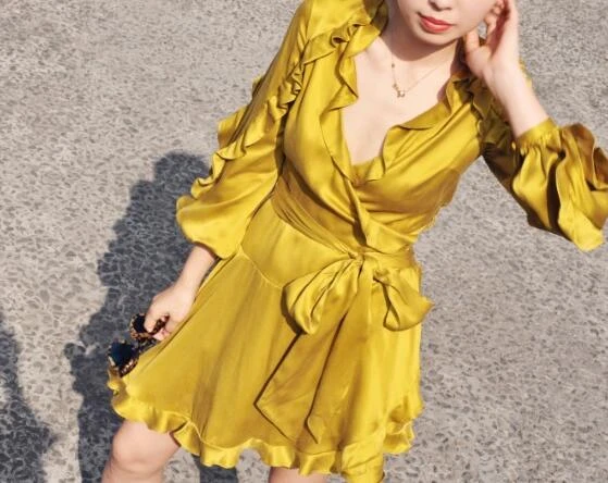 mustard silk dress