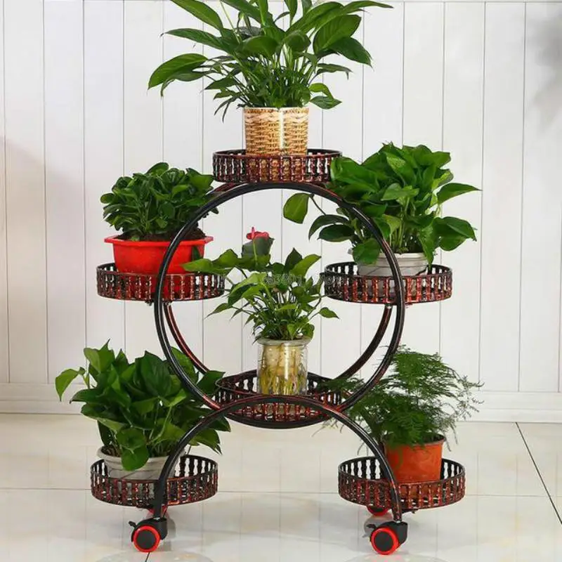 Cheap Portable Flower Stands with Wheels Metal Plant Holder Creative Trays Organizer Large Storage Rack for Home Decor | Дом и сад