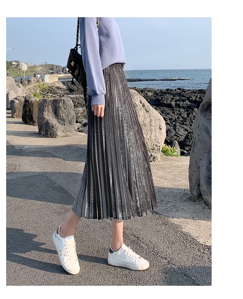 Юбка-юбка faldas mujer moda saia faldas, Женская длинная Плиссированная юбка миди, Зимняя юбка макси, черная уличная одежда
