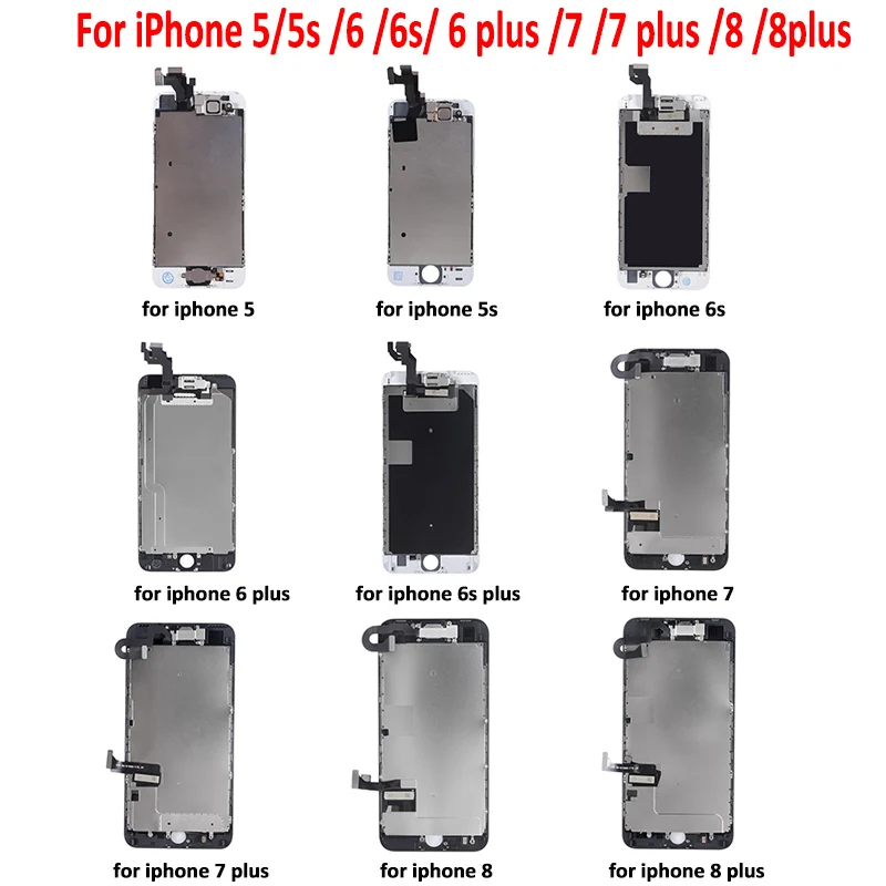 Для iPhone 5, 5S, 6, 6 S, 7, 8 ЖК-дисплей, полная сборка, сенсорный стеклянный дисплей, ЖК-модуль с заменой дигитайзера+ кнопка Home+ фронтальная камера