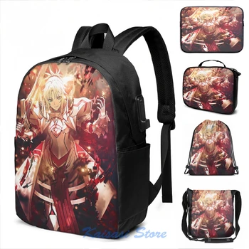 

Funny Graphic print SABER RED MORDRED FATE APOCRYPHA USB Charge Backpack men School bags Women bag Travel laptop bag