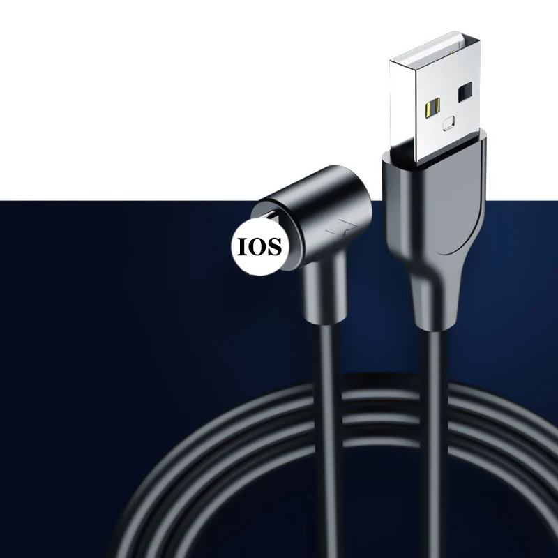 90 градусов USB кабель для зарядного устройства для IPhone X 7 6 5 Iphone 6S 7 8 Plus IPhone Xr XS MAX 3A кабель для быстрой зарядки для всех IOS 1M 2M - Цвет: Черный