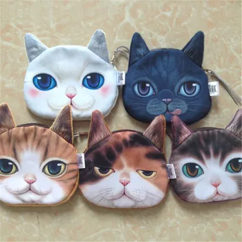 

Women's Coin Purse Cute Cat Head Shaped Coin Purse 3D Cat Face Printed Creative Coin Purse Zipper Kitten Purse 2020