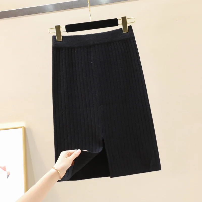Short black Юбки средней длины для девушек, для женщин, зима-осень, юбки с высокой талией, элегантные, для девушек, для улицы, модные, Jupe - Цвет: Short black