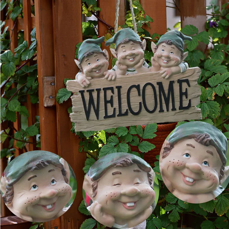 

garden resin fairy Welcome Garden Gnome Statue Rustic Crackle Yard Lawn Ornament Decor shops crafts gifts Decoration Crafts 31cm
