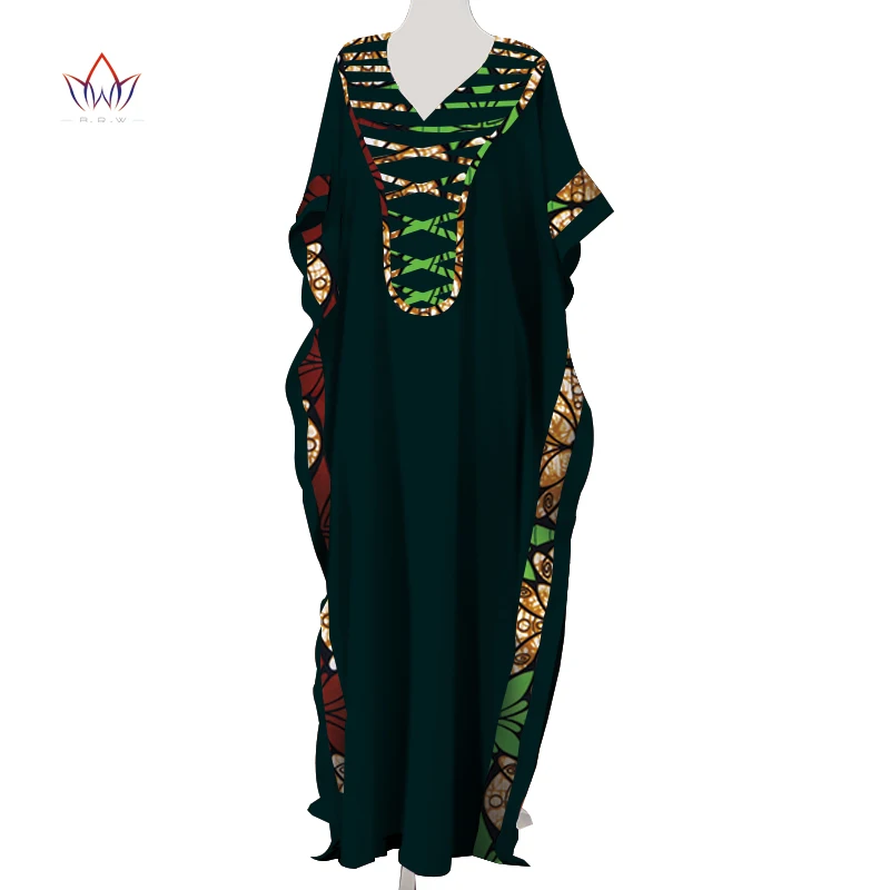 V Neck Dashiki African Dresses for Women Colorful Daily Causal Loose African Dresses for Women Ankle-Length Dress WY5497