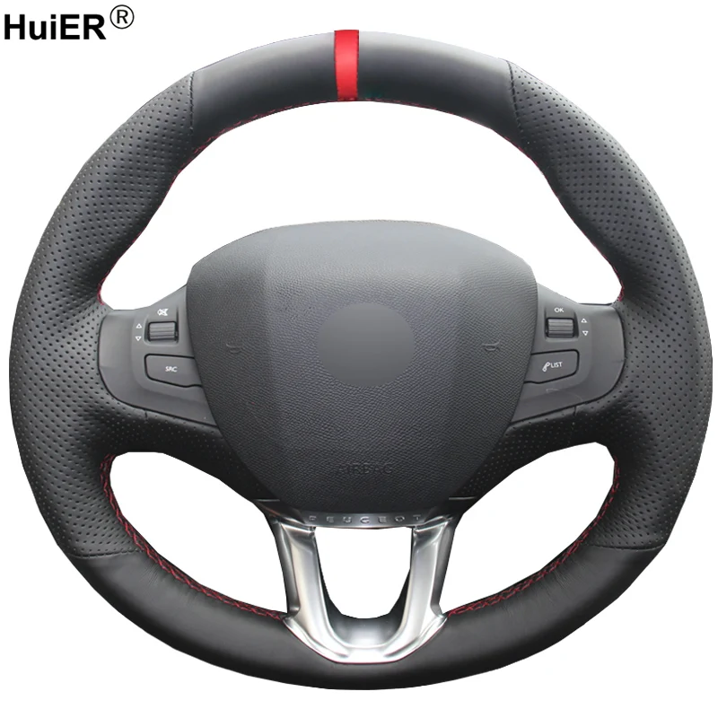 

Ручная швейная Пленка чехол рулевого колеса автомобиля Funda Volante, красный маркер для Peugeot 208 2011- 2017, 2018, 2019, Peugeot 2008, 2013-2019
