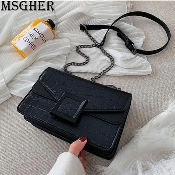 

MSGHER Stone Grain Flap Women Bag Summer Fresh Concise Style Temperament Metal Chain New Age Fashion Shoulder Girl Bag WB2849