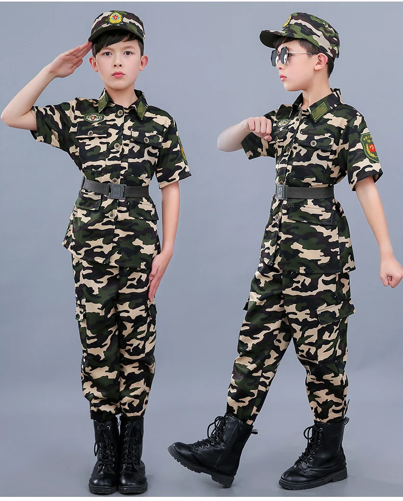 Детская Военная униформа, камуфляж, тактическая боевая подготовка, летние походные костюмы для мальчиков, спецназ, армейский костюм - Цвет: Color2