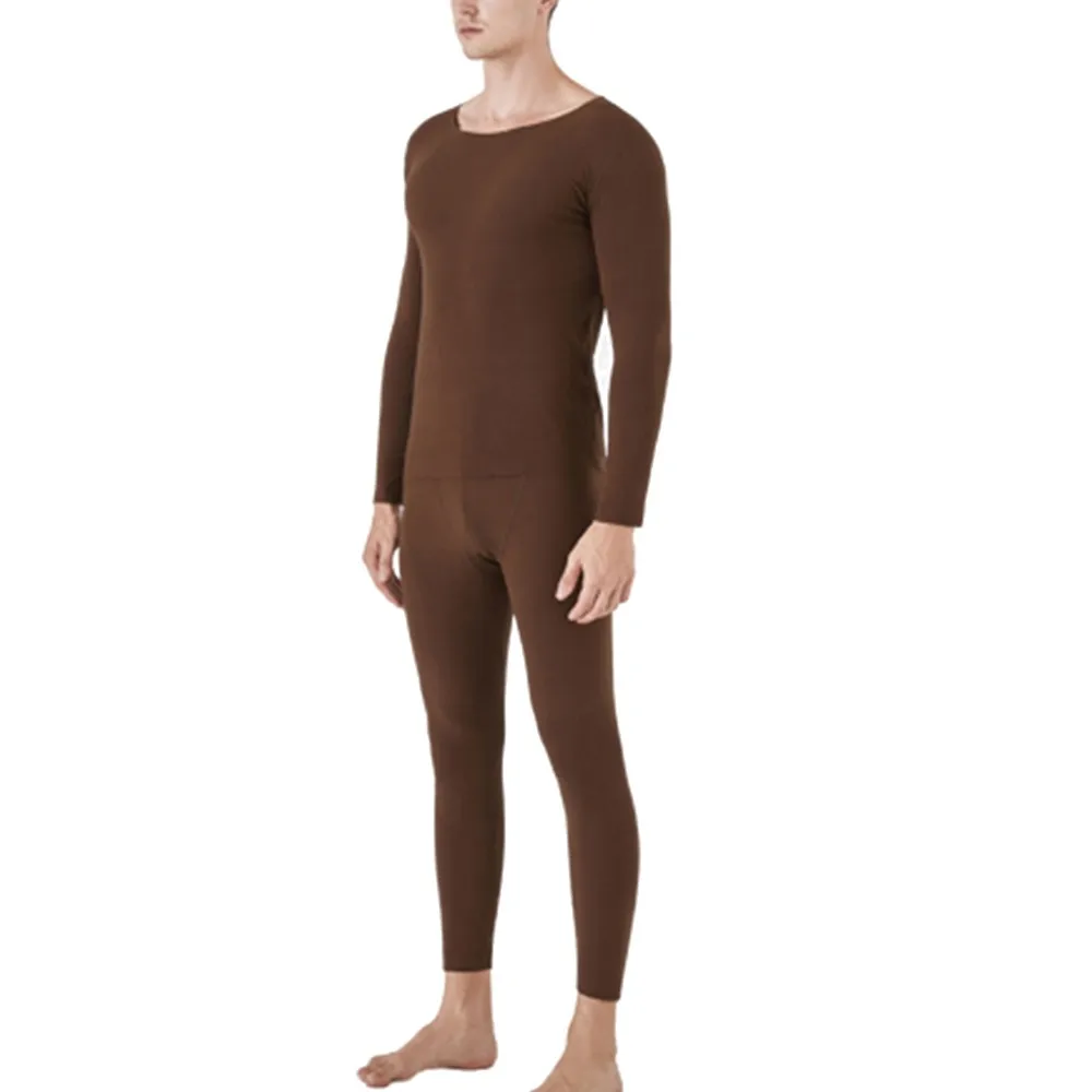 Oversize Men Double-Faced Fleece Thick Seamless Thermal Underwear Winter Long Johns Solid Bottoming Shirt Suit mens thermal long johns