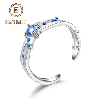 

GEM'S BALLET Couple Ring Cutout Natural London Blue Topaz 925 Sterling Silver HANDMADE Enamel Open Adjustable Women Fine Jewelry
