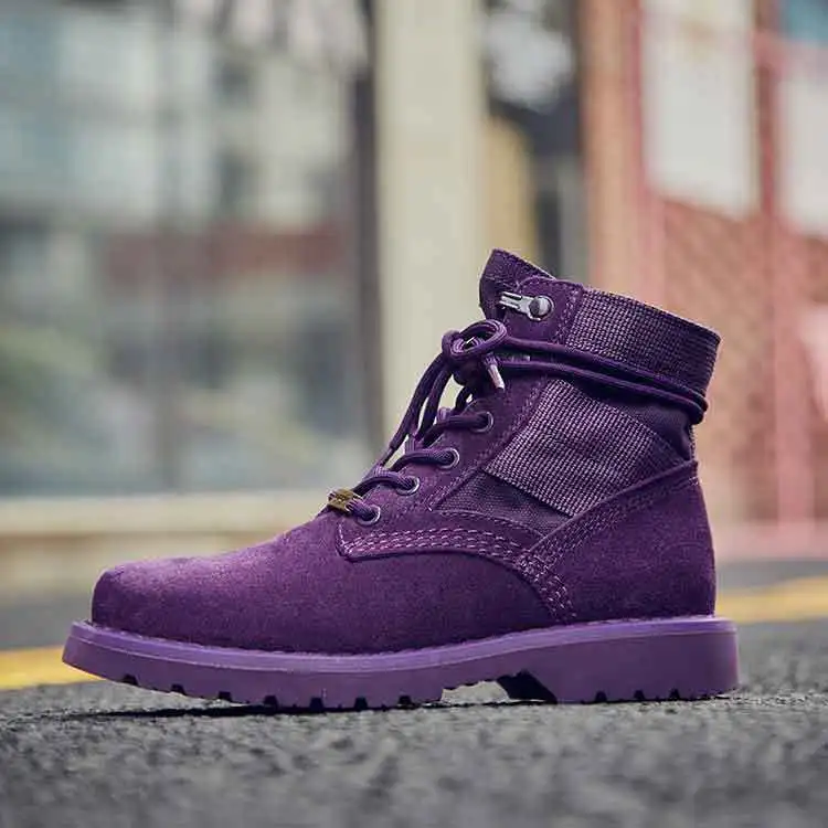 

Tooling shoes purple couple leather desert Martin boots women's frosted leather army boots middle top British short boots