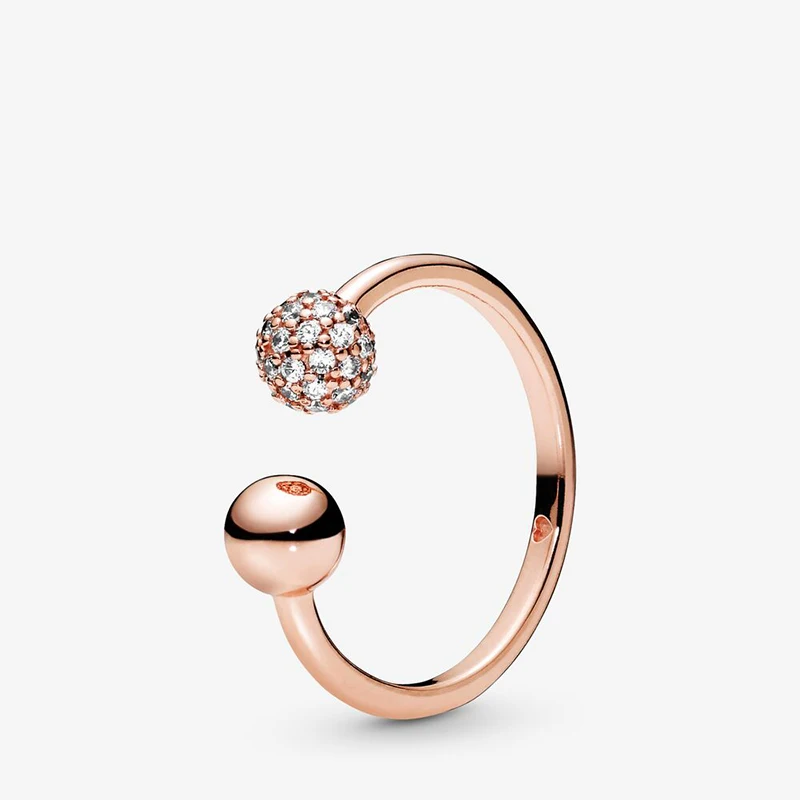

Authentic 925 Sterling Silver Rings Polished Pave Bead Open Ring for Women Engagement Jewelry Anniversary