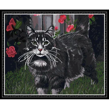 

Everlasting love Black cat 4 chinese Cross stitch kits Ecological cotton stamped printed DIY Christmas 14CT wedding decoration