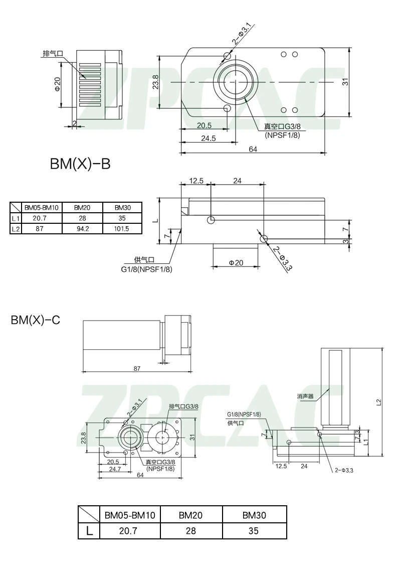 Мини многоступенчатый вакуумный генератор ABM BM10/BM20/BM30-A-B-C