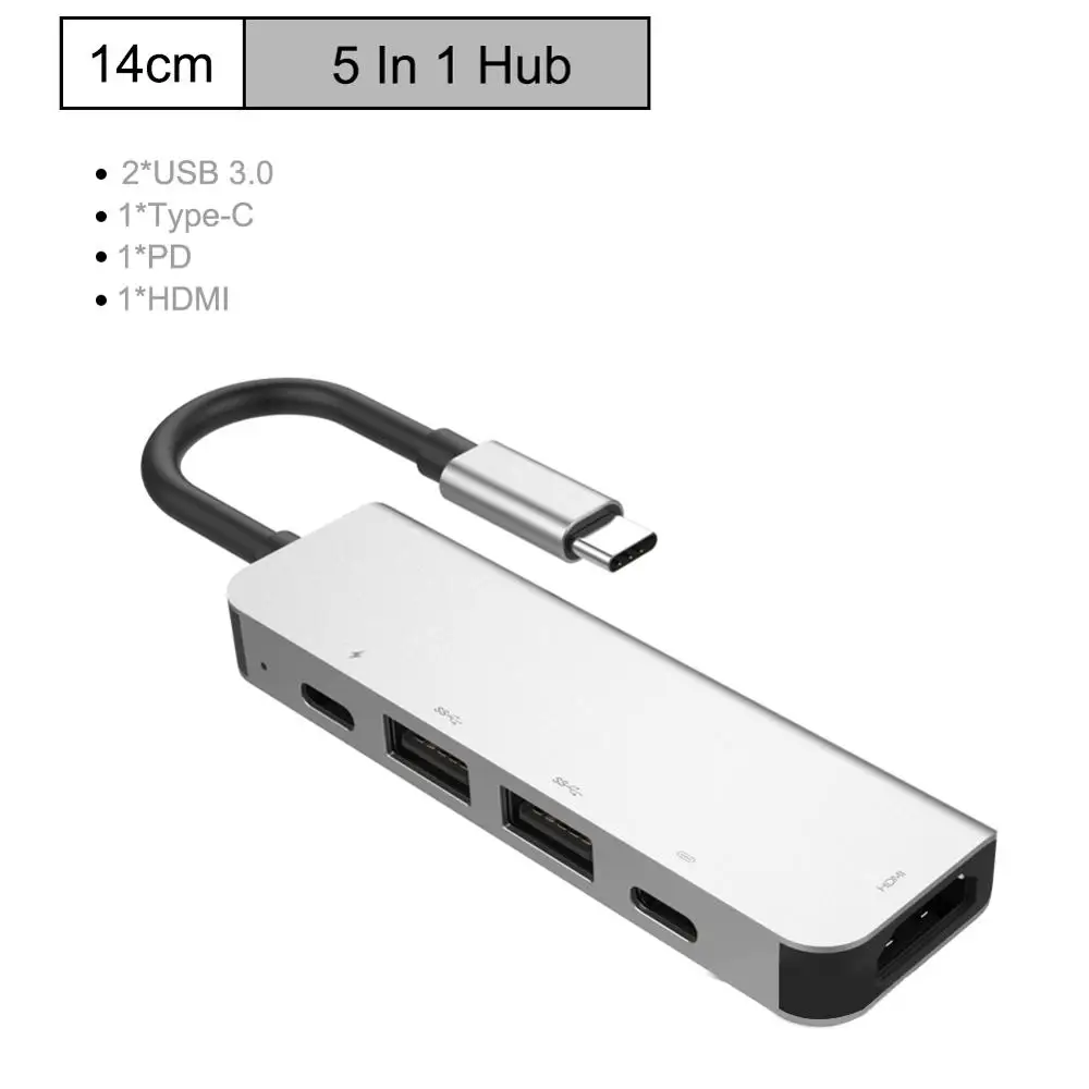 USB C концентратор Портативный Тип-C USB Hub адаптер ключ 5-в-1 двойной USB-C концентратор с USB-C к HDMI PD зарядки Порты и разъёмы USB 3,0 для MacBook Pro