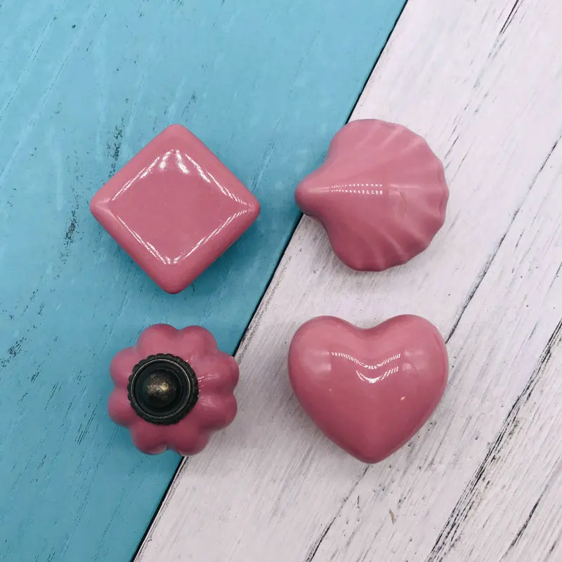 1x окрашенные цветочные керамические ручки прекрасные розовые для детской