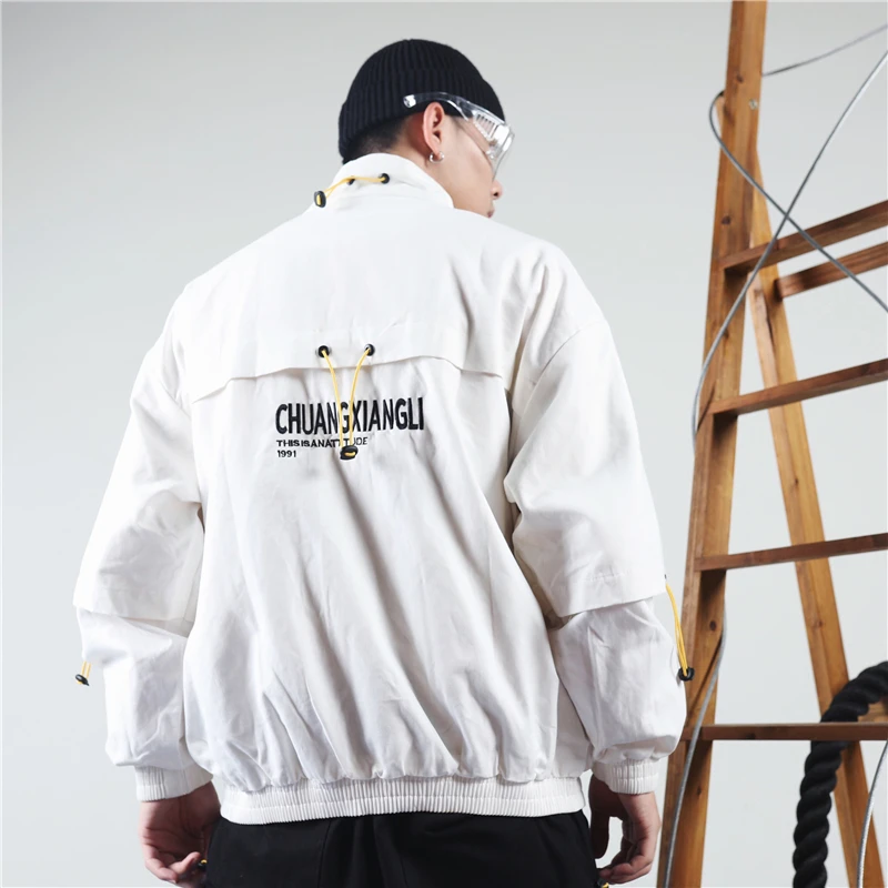 Куртки пальто для мужчин Мути-накладные карманы белый Techwear верхняя одежда