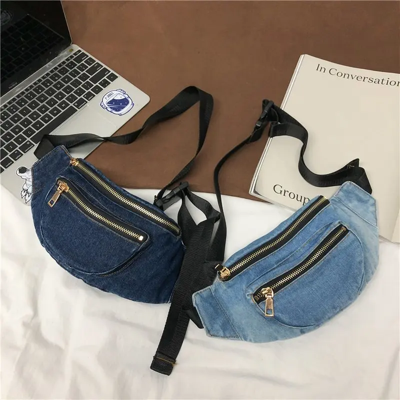 Denim Waist Bags Women Chest Bag Casual Travel Phone Pouch Multi-Function Crossbody Bag Girl Hip Waist Pack Belt Fanny Pack