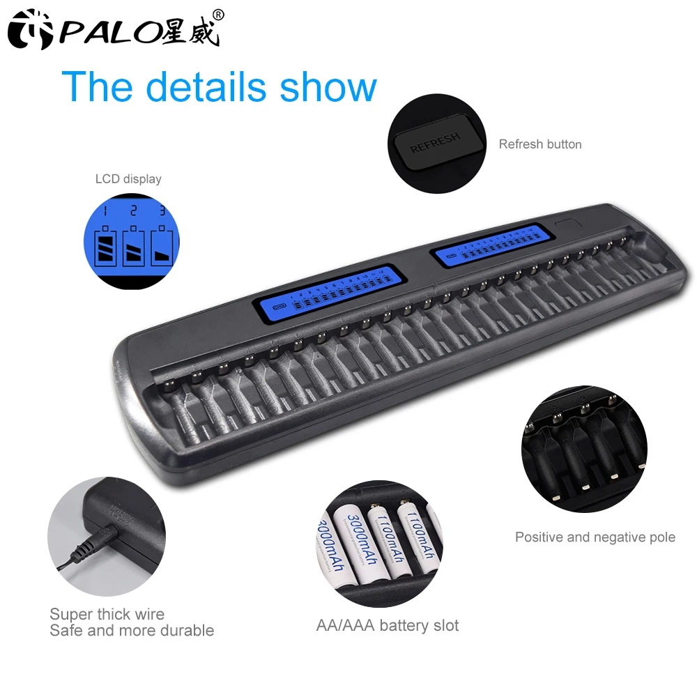 Battery Charger Fast Charger Battery Charger Adapter PALO 12/14/16/24/48 slots Fast Smart Intelligent charger AA AAA battery charger for 1.2V AA AAA NiMH NiCD rechargeable battery