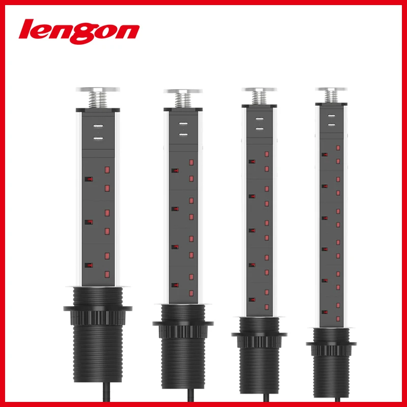 

LENGON 13A PULL POP UP 3 Power UK Socket 2 USB Charging Port Kitchen Table Desktop Sockets