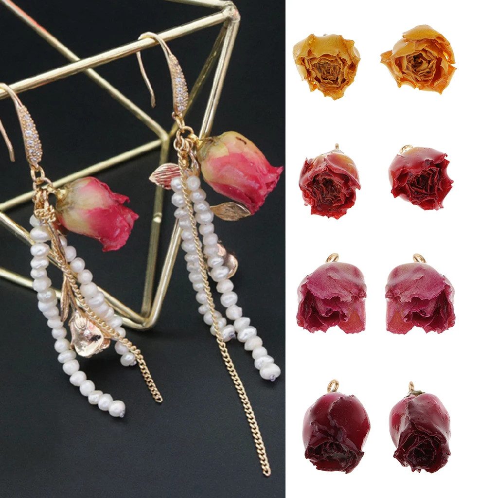 2x Resin Dried Flowers Rose Charms Pendant fit Dangle Earring Jewelry Making