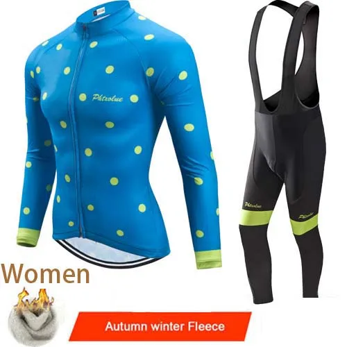 Phtxolue женская зимняя теплая флисовая одежда для велоспорта, комплект для велоспорта, комплект из Джерси, велосипедная майка, костюм для езды на горном велосипеде - Цвет: Bib Cycling Set