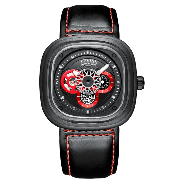 blue red TEVISE модные светящиеся спортивные механические часы Мужские автоматические часы водонепроницаемый кожаный ремешок мужские часы со скелетом Relogio - Цвет: blue red