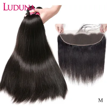

Luduna human Hair Weave 3 Bundles With Frontal Straight Hair Extension With Front Remy Hair Weft With Frontal Closure