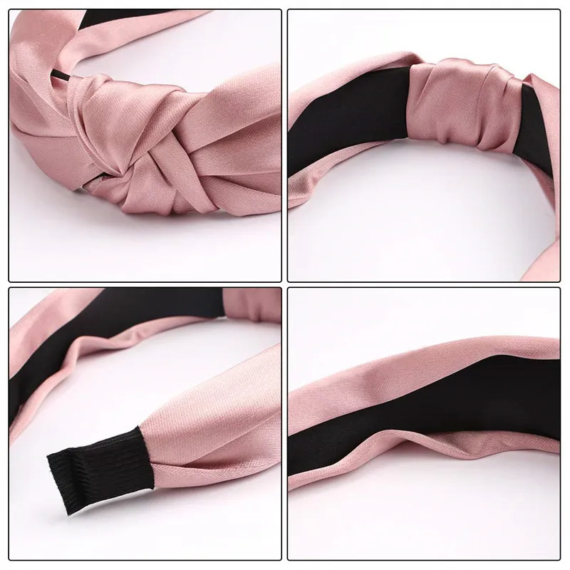 wide headbands for short hair Summer Satin Headband Female  Knot Hair Hoop Solid Fashionable Hair Headbands Fabric wide Hair Clip Hair Woman Hair Accessories bride hair clip