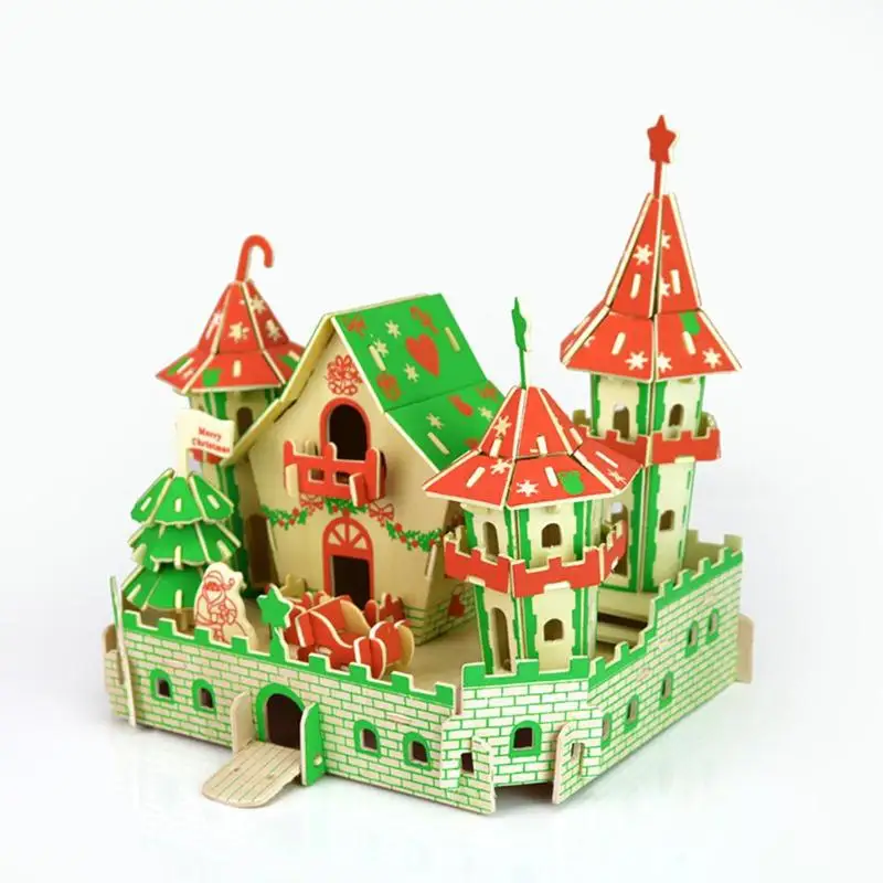 Счастливого Рождества замок Сборная модель миниатюрный Dool дом смешной 3D деревянные головоломки игрушка головоломки дома декоративные украшения Рождественский подарок