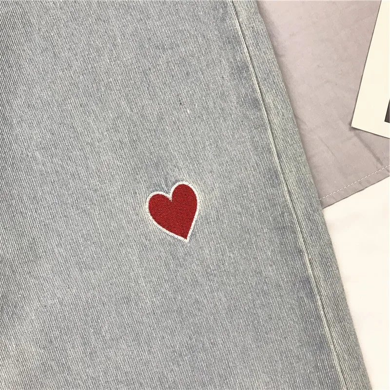Harajuku Love джинсы с вышивкой, женские винтажные джинсы с бахромой, свободные штаны с высокой талией, шикарные студенческие джинсы, повседневные Прямые джинсовые штаны